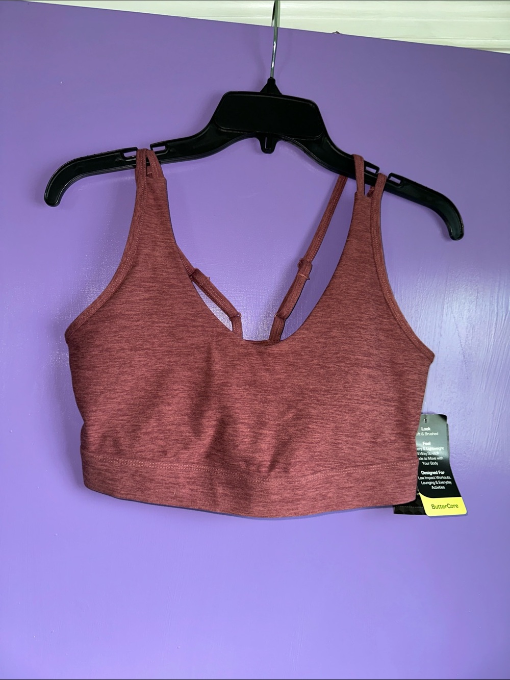 Athletic Works Women's Heathered Maroon Strappy Sports Bra